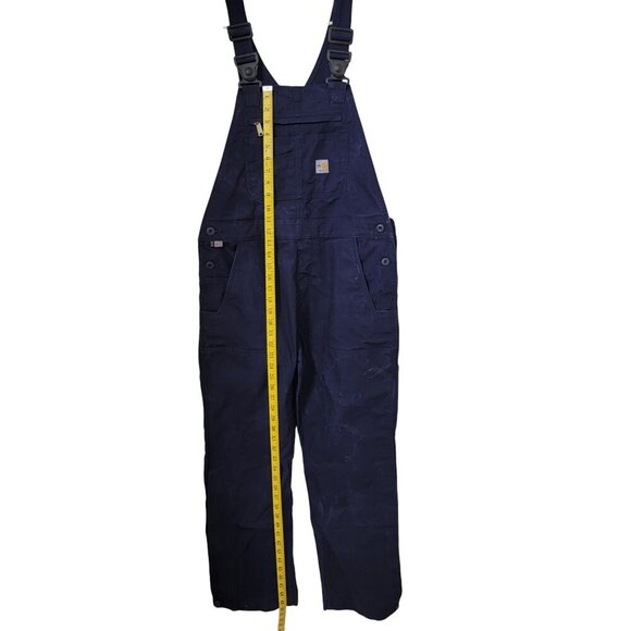 Carhartt FR Size M (8-10 Short) Loose Fit Navy Blue Utility Overalls - Picture 10 of 16